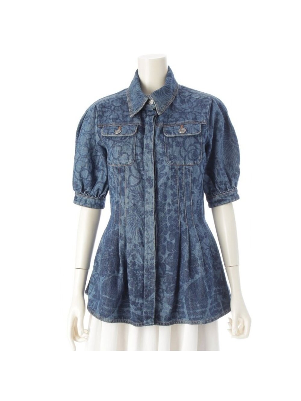 Chanel Cotton Camellia Flare Short Sleeve Denim Jacket Indigo 36